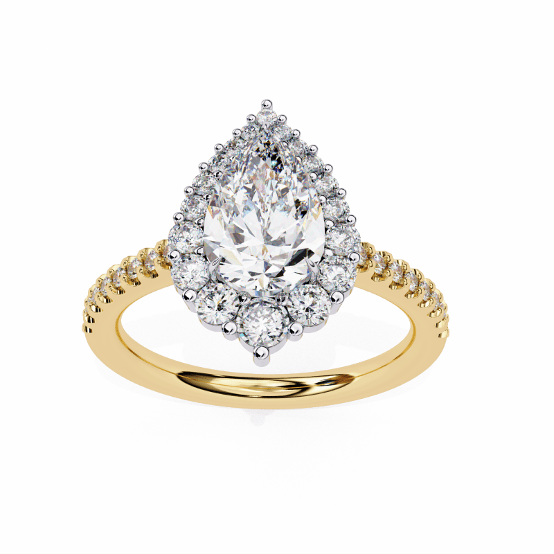 Reverra 14K Gold Pear & Round Lab Grown Diamond Cluster with Pave Band Engagement Ring for Women, CTTW-2.25 - Reverra Jewels Inc.