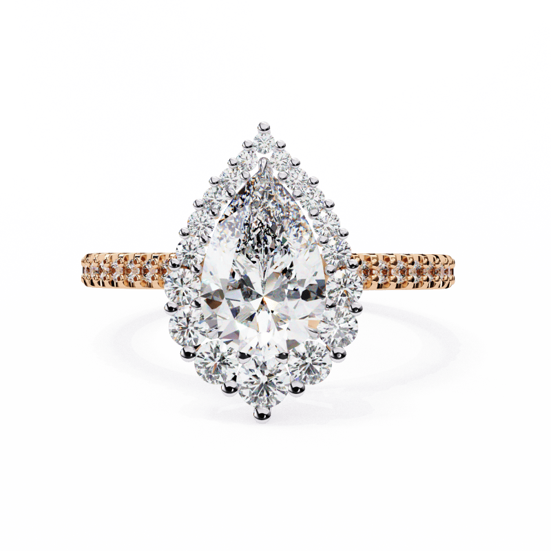 Reverra 14K Gold Pear & Round Lab Grown Diamond Cluster with Pave Band Engagement Ring for Women, CTTW-2.25 - Reverra Jewels Inc.