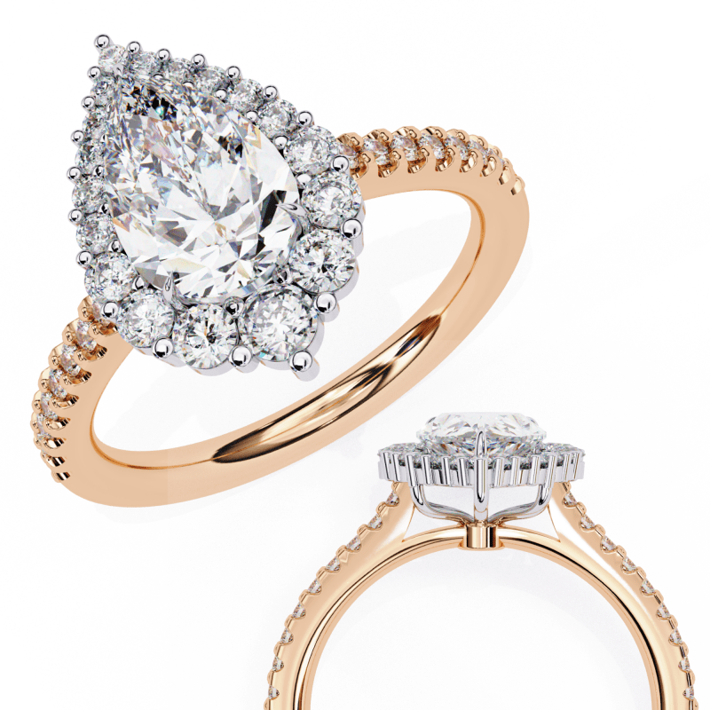 Reverra 14K Gold Pear & Round Lab Grown Diamond Cluster with Pave Band Engagement Ring for Women, CTTW-2.25 - Reverra Jewels Inc.