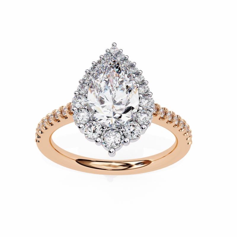 Reverra 14K Gold Pear & Round Lab Grown Diamond Cluster with Pave Band Engagement Ring for Women, CTTW-2.25 - Reverra Jewels Inc.