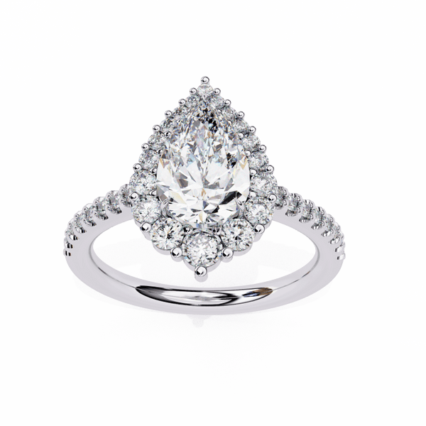 Reverra 14K Gold Pear & Round Lab Grown Diamond Cluster with Pave Band Engagement Ring for Women, CTTW-2.25 - Reverra Jewels Inc.