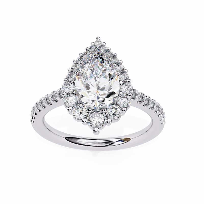 Reverra 14K Gold Pear & Round Lab Grown Diamond Cluster with Pave Band Engagement Ring for Women, CTTW-2.25 - Reverra Jewels Inc.