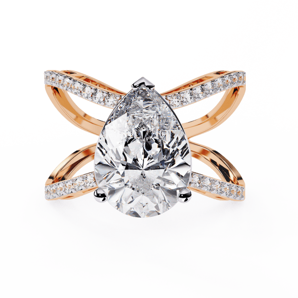 Reverra 14K Gold Pear & Round Lab Grown Diamond Criss Cross Engagement Ring for Women, CTTW-4.62 - Reverra Jewels Inc.