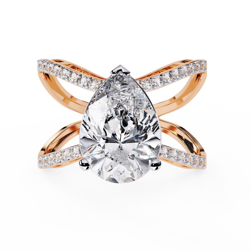 Reverra 14K Gold Pear & Round Lab Grown Diamond Criss Cross Engagement Ring for Women, CTTW-4.62 - Reverra Jewels Inc.