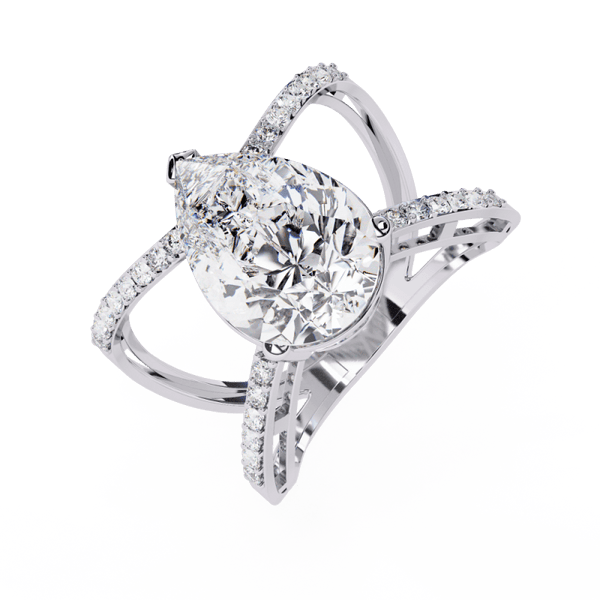 Reverra 14K Gold Pear & Round Lab Grown Diamond Criss Cross Engagement Ring for Women, CTTW-4.62 - Reverra Jewels Inc.