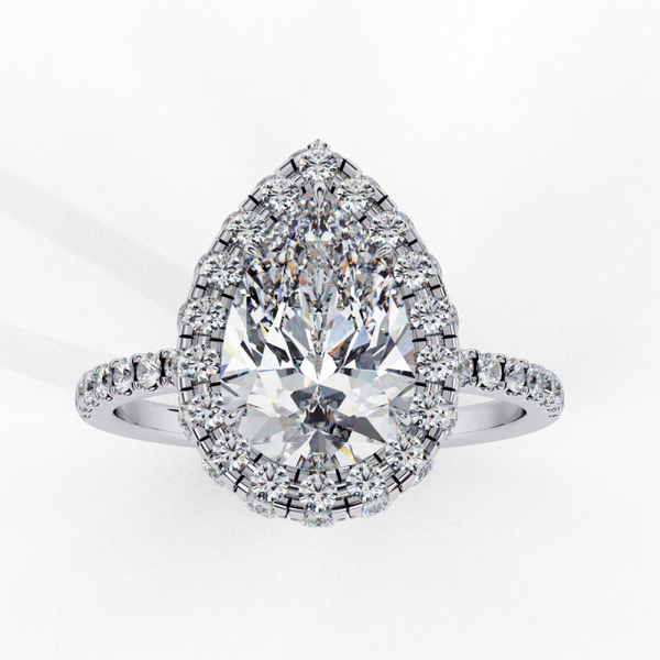 Reverra 14K Gold Pear & Round Lab Grown Diamond Double Halo Engagement Ring for Women, CTTW-2.53 - Reverra Jewels Inc.