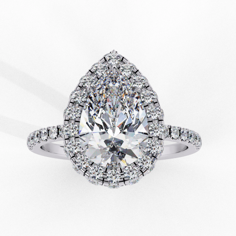 Reverra 14K Gold Pear & Round Lab Grown Diamond Double Halo Engagement Ring for Women, CTTW-2.53 - Reverra Jewels Inc.