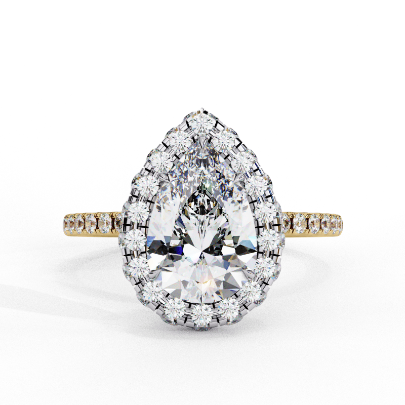 Reverra 14K Gold Pear & Round Lab Grown Diamond Double Halo Engagement Ring for Women, CTTW-2.53 - Reverra Jewels Inc.