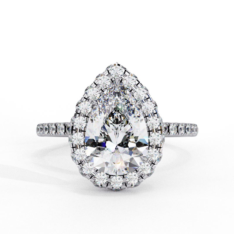 Reverra 14K Gold Pear & Round Lab Grown Diamond Double Halo Engagement Ring for Women, CTTW-2.53 - Reverra Jewels Inc.