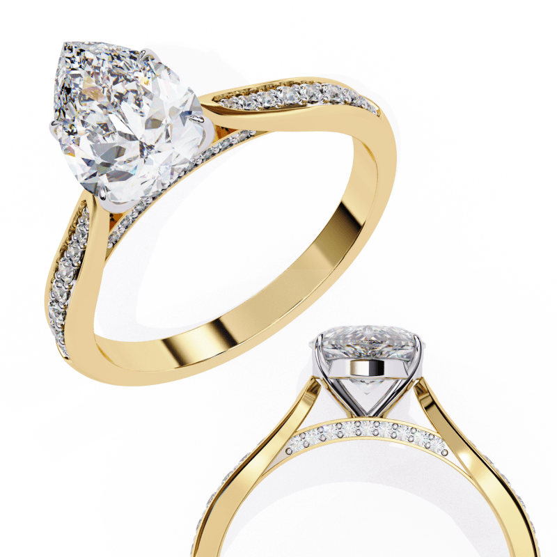 Reverra 14K Gold Pear & Round Lab Grown Diamond Engagement Ring for Women, CTTW-1.04 - Reverra Jewels Inc.