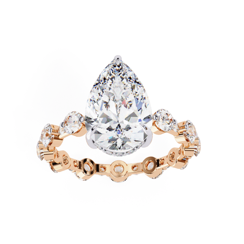 Reverra 14K Gold Pear & Round Lab Grown Diamond Eternity Style Engagement Ring for Women, CTTW-4.4 - Reverra Jewels Inc.