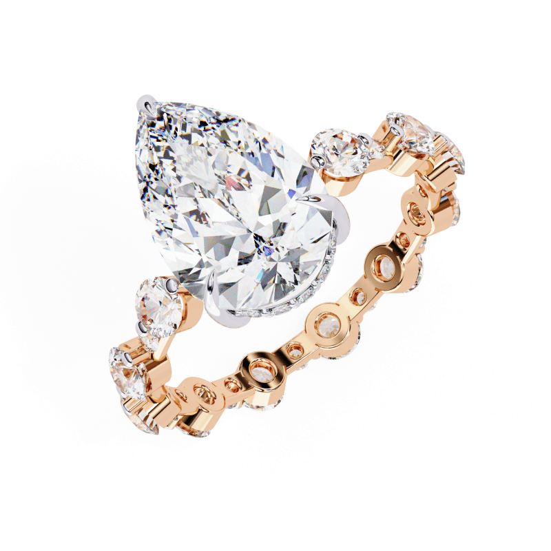 Reverra 14K Gold Pear & Round Lab Grown Diamond Eternity Style Engagement Ring for Women, CTTW-4.4 - Reverra Jewels Inc.