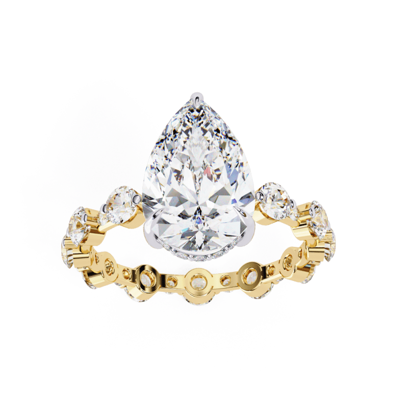 Reverra 14K Gold Pear & Round Lab Grown Diamond Eternity Style Engagement Ring for Women, CTTW-4.4 - Reverra Jewels Inc.