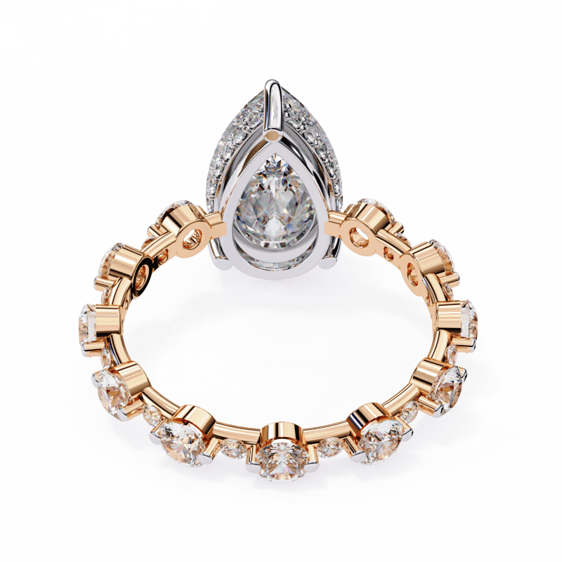 Reverra 14K Gold Pear & Round Lab Grown Diamond Eternity Style Engagement Ring for Women, CTTW-4.4 - Reverra Jewels Inc.