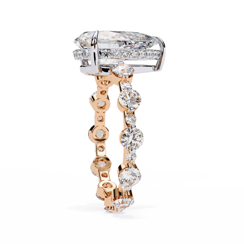 Reverra 14K Gold Pear & Round Lab Grown Diamond Eternity Style Engagement Ring for Women, CTTW-4.4 - Reverra Jewels Inc.