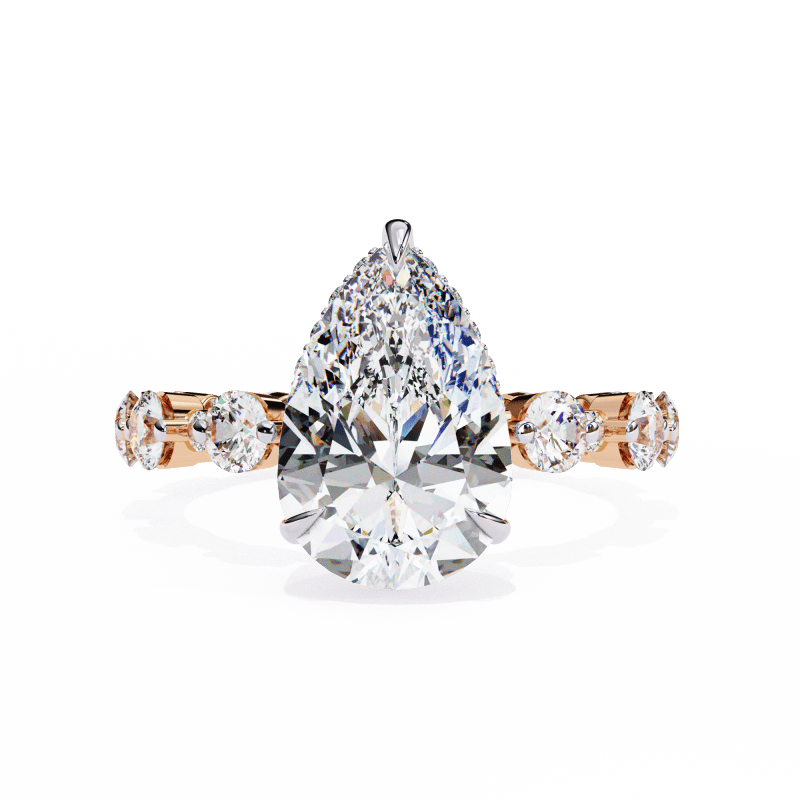 Reverra 14K Gold Pear & Round Lab Grown Diamond Eternity Style Engagement Ring for Women, CTTW-4.4 - Reverra Jewels Inc.