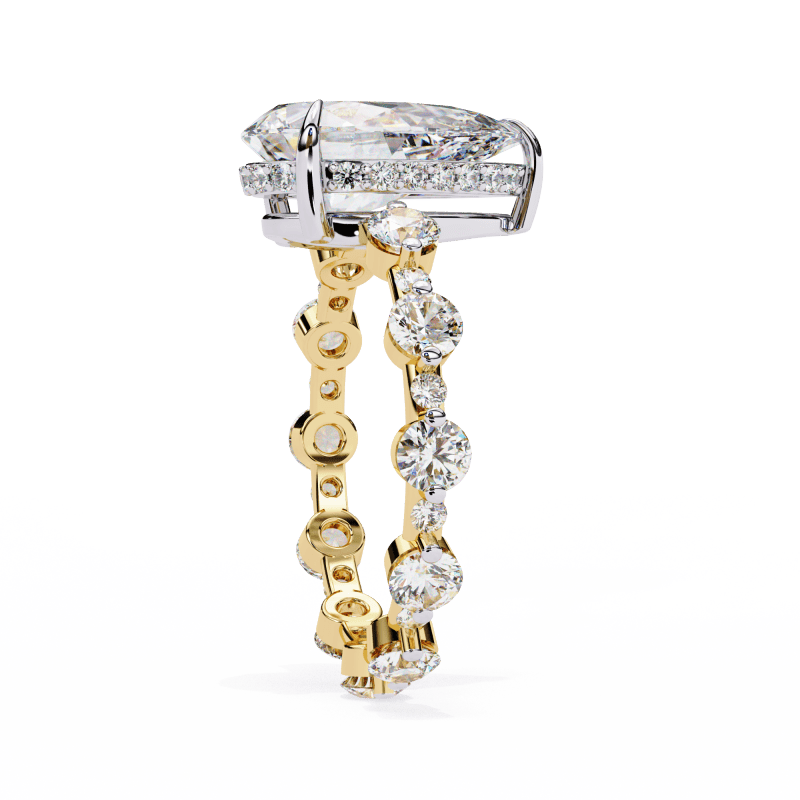 Reverra 14K Gold Pear & Round Lab Grown Diamond Eternity Style Engagement Ring for Women, CTTW-4.4 - Reverra Jewels Inc.