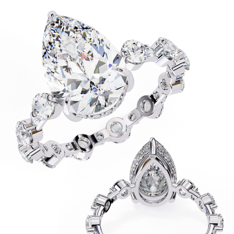 Reverra 14K Gold Pear & Round Lab Grown Diamond Eternity Style Engagement Ring for Women, CTTW-4.4 - Reverra Jewels Inc.