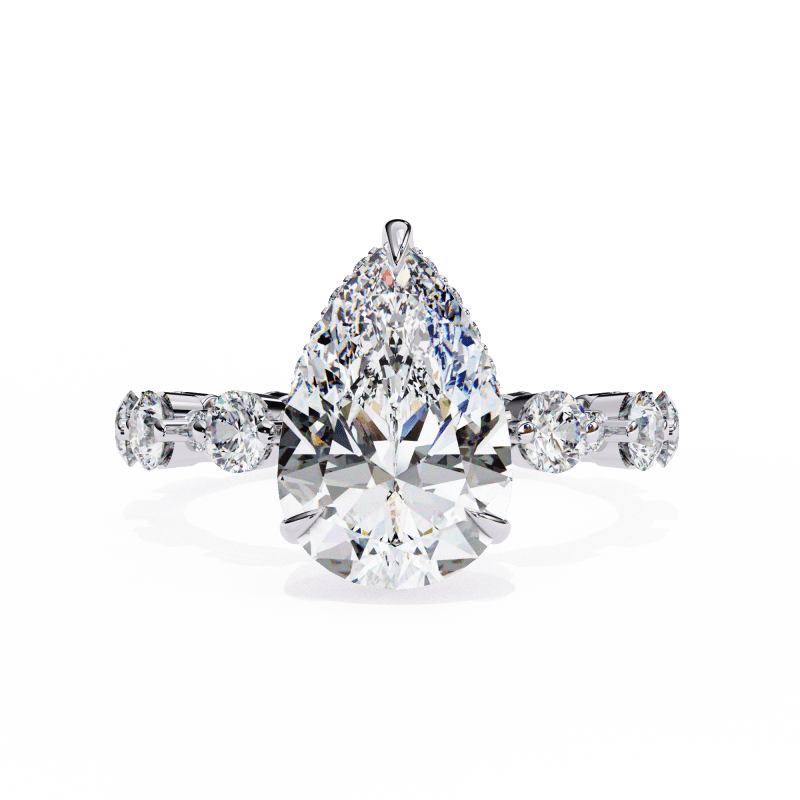 Reverra 14K Gold Pear & Round Lab Grown Diamond Eternity Style Engagement Ring for Women, CTTW-4.4 - Reverra Jewels Inc.