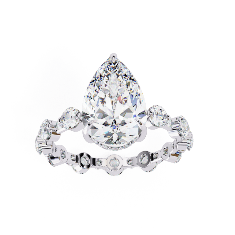 Reverra 14K Gold Pear & Round Lab Grown Diamond Eternity Style Engagement Ring for Women, CTTW-4.4 - Reverra Jewels Inc.
