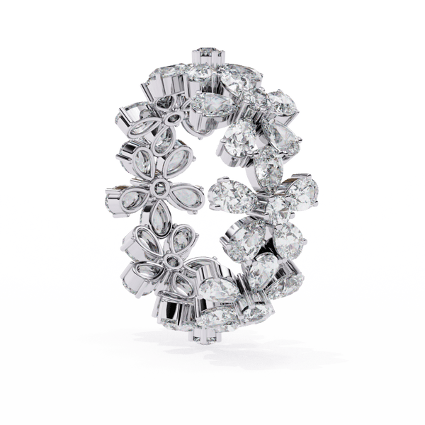 Reverra 14K Gold Pear & Round Lab Grown Diamond Floral Eternity Band for Women, CTTW-4.17 - Reverra Jewels Inc.
