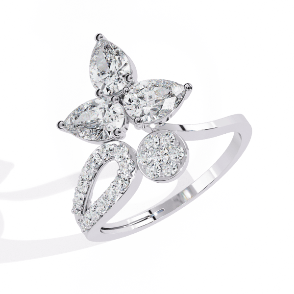 Reverra 14K Gold Pear & Round Lab Grown Diamond Floral Open Engagement Ring for Women, CTTW-1.21 - Reverra Jewels Inc.