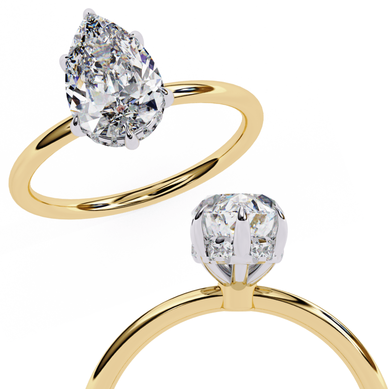 Reverra 14K Gold Pear & Round Lab Grown Diamond Six Prong Classic Engagement Ring for Women, CTTW-1.9 - Reverra Jewels Inc.