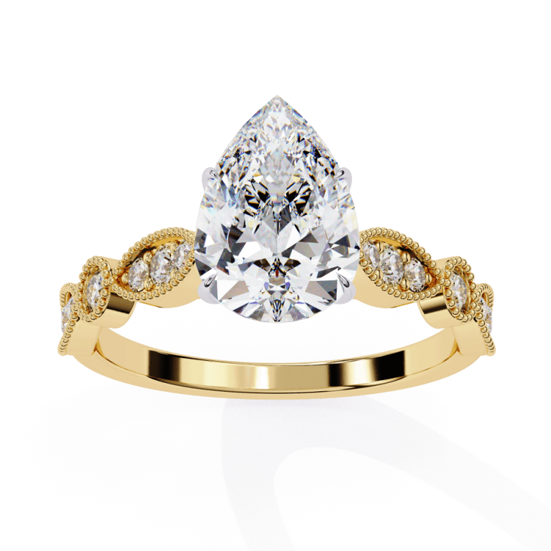 Reverra 14K Gold Pear & Round Lab Grown Diamond Solitaire Vintage Milgrain Engagement Ring for Women, CTTW-1.13 - Reverra Jewels Inc.