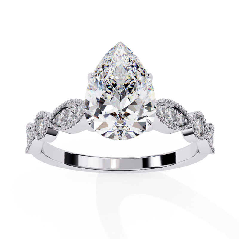 Reverra 14K Gold Pear & Round Lab Grown Diamond Solitaire Vintage Milgrain Engagement Ring for Women, CTTW-1.13 - Reverra Jewels Inc.
