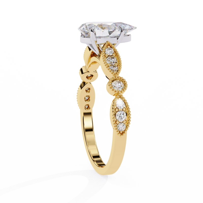 Reverra 14K Gold Pear & Round Lab Grown Diamond Solitaire Vintage Milgrain Engagement Ring for Women, CTTW-1.13 - Reverra Jewels Inc.