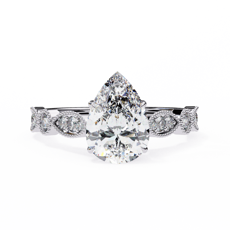 Reverra 14K Gold Pear & Round Lab Grown Diamond Solitaire Vintage Milgrain Engagement Ring for Women, CTTW-1.13 - Reverra Jewels Inc.
