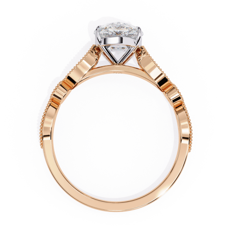 Reverra 14K Gold Pear & Round Lab Grown Diamond Solitaire Vintage Milgrain Engagement Ring for Women, CTTW-1.13 - Reverra Jewels Inc.