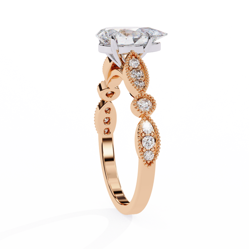 Reverra 14K Gold Pear & Round Lab Grown Diamond Solitaire Vintage Milgrain Engagement Ring for Women, CTTW-1.13 - Reverra Jewels Inc.