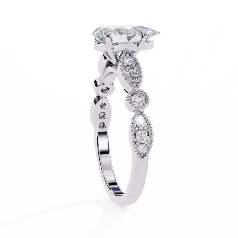 Reverra 14K Gold Pear & Round Lab Grown Diamond Solitaire Vintage Milgrain Engagement Ring for Women, CTTW-1.13 - Reverra Jewels Inc.