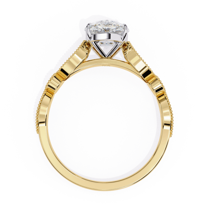 Reverra 14K Gold Pear & Round Lab Grown Diamond Solitaire Vintage Milgrain Engagement Ring for Women, CTTW-1.13 - Reverra Jewels Inc.
