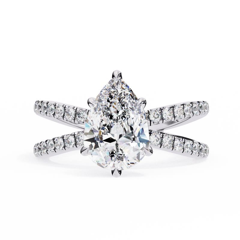 Reverra 14K Gold Pear & Round Lab Grown Diamond Split Shank Engagement Ring for Women, CTTW-1.85 - Reverra Jewels Inc.