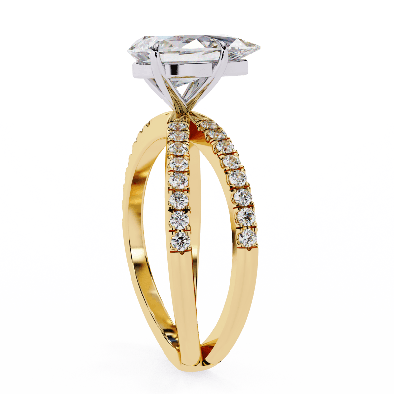 Reverra 14K Gold Pear & Round Lab Grown Diamond Split Shank Engagement Ring for Women, CTTW-1.85 - Reverra Jewels Inc.