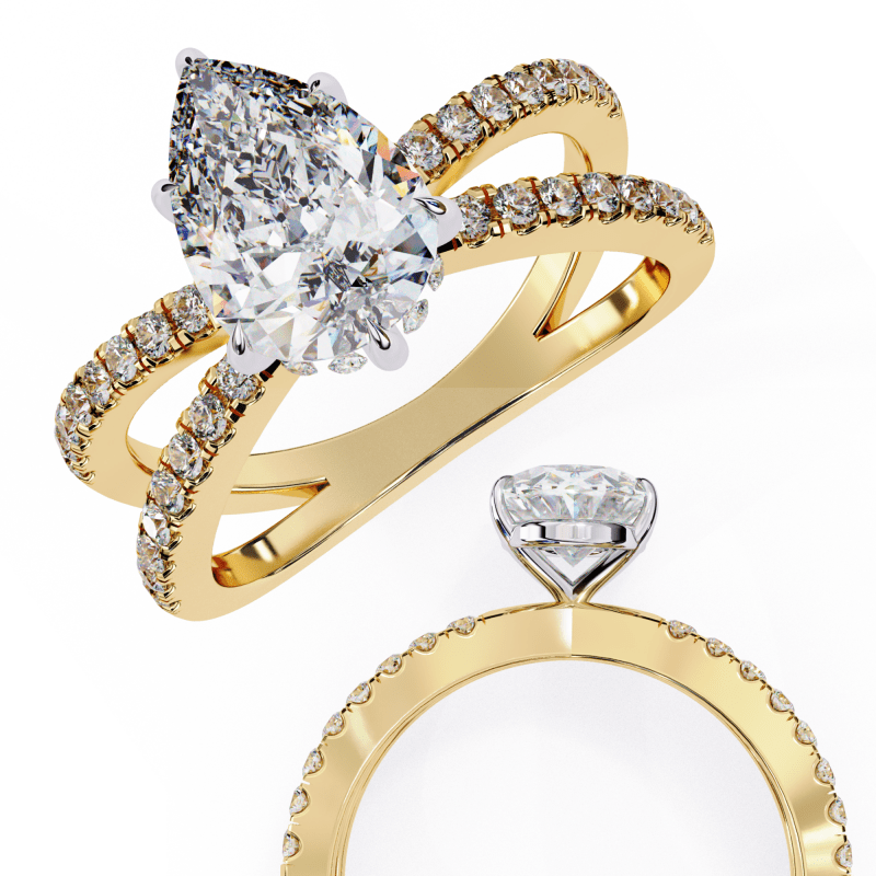 Reverra 14K Gold Pear & Round Lab Grown Diamond Split Shank Engagement Ring for Women, CTTW-1.85 - Reverra Jewels Inc.