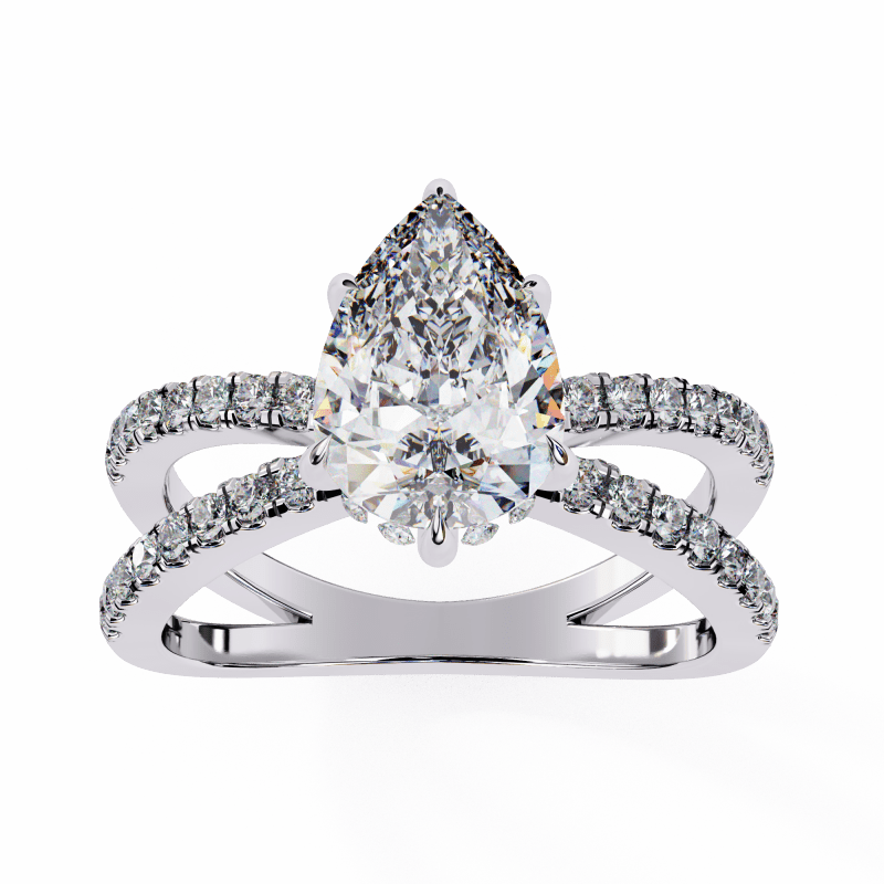 Reverra 14K Gold Pear & Round Lab Grown Diamond Split Shank Engagement Ring for Women, CTTW-1.85 - Reverra Jewels Inc.