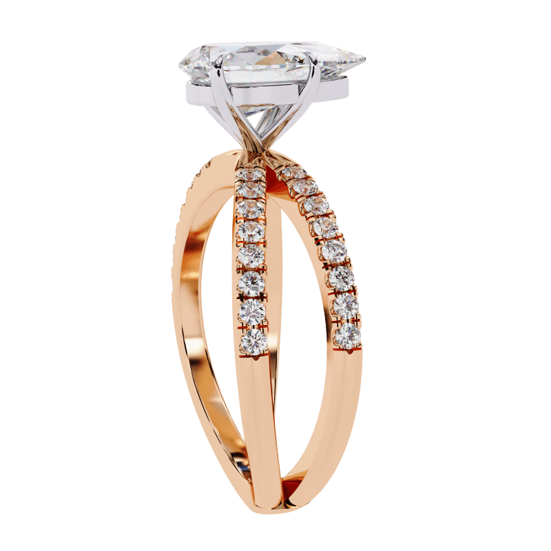 Reverra 14K Gold Pear & Round Lab Grown Diamond Split Shank Engagement Ring for Women, CTTW-1.85 - Reverra Jewels Inc.