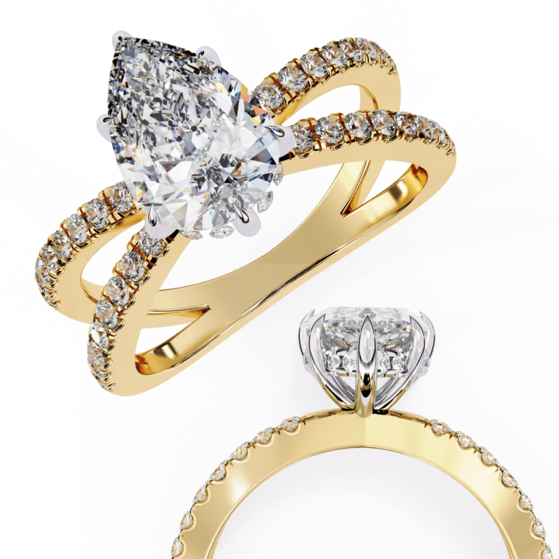 Reverra 14K Gold Pear & Round Lab Grown Diamond Split Shank Engagement Ring for Women, CTTW-2.22 - Reverra Jewels Inc.