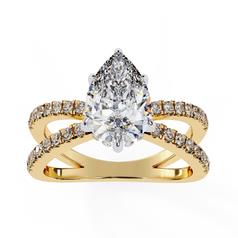 Reverra 14K Gold Pear & Round Lab Grown Diamond Split Shank Engagement Ring for Women, CTTW-2.22 - Reverra Jewels Inc.