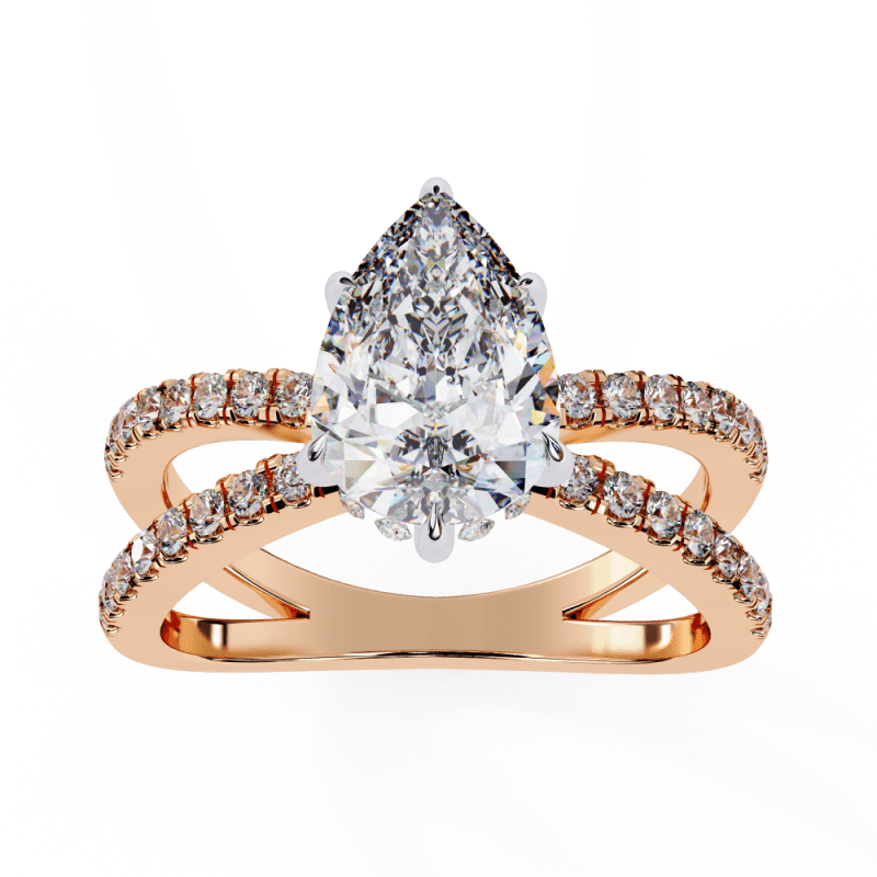 Reverra 14K Gold Pear & Round Lab Grown Diamond Split Shank Engagement Ring for Women, CTTW-2.22 - Reverra Jewels Inc.