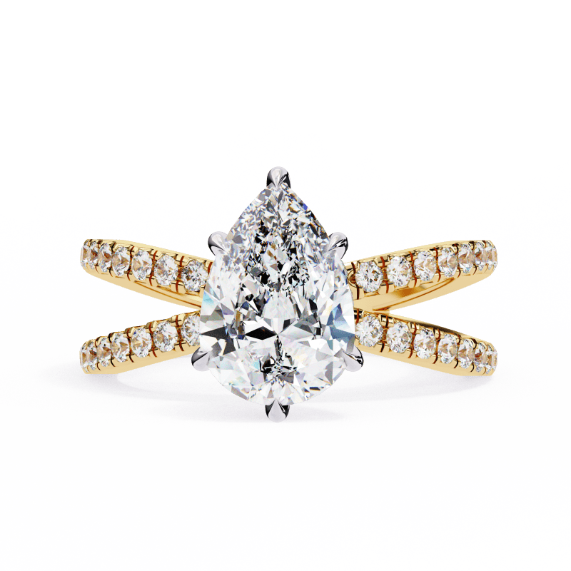 Reverra 14K Gold Pear & Round Lab Grown Diamond Split Shank Engagement Ring for Women, CTTW-2.22 - Reverra Jewels Inc.