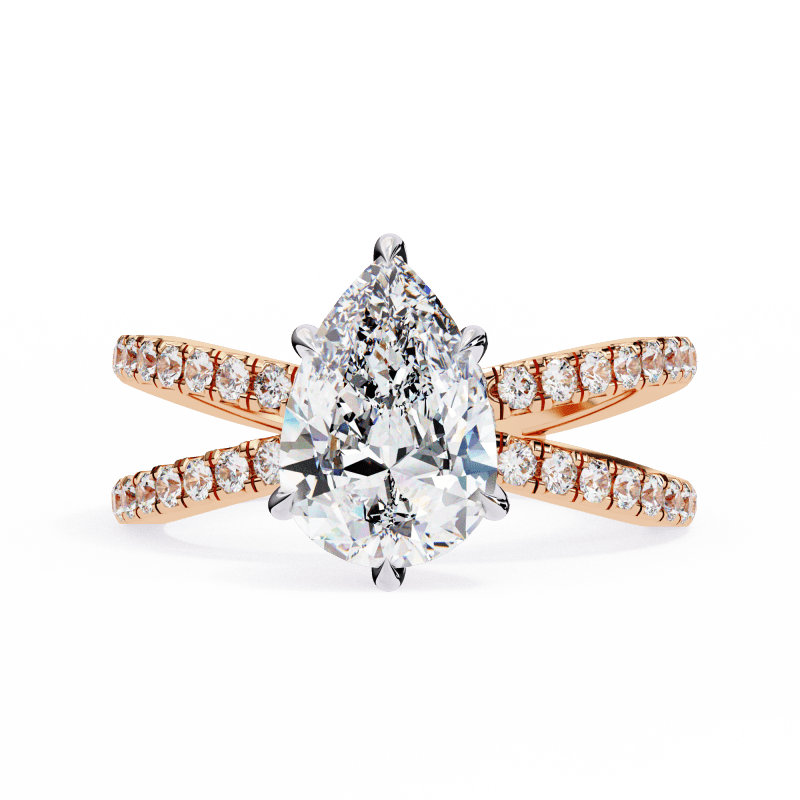 Reverra 14K Gold Pear & Round Lab Grown Diamond Split Shank Engagement Ring for Women, CTTW-2.22 - Reverra Jewels Inc.