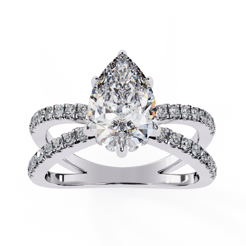 Reverra 14K Gold Pear & Round Lab Grown Diamond Split Shank Engagement Ring for Women, CTTW-2.22 - Reverra Jewels Inc.