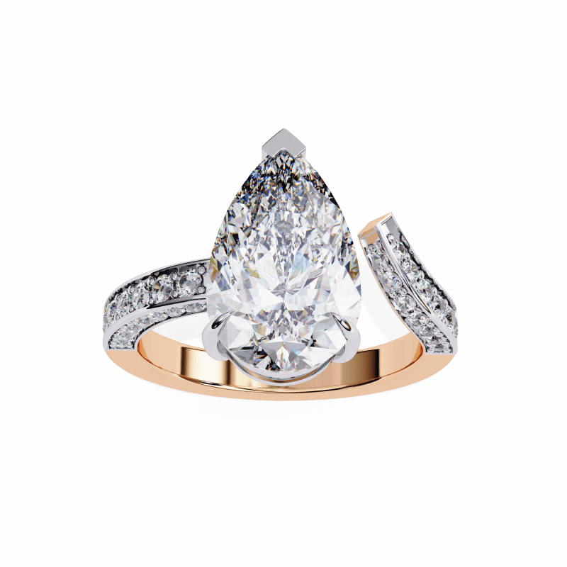 Reverra 14K Gold Pear & Round Lab Grown Diamond Split Shank Engagement Ring for Women, CTTW-3.49 - Reverra Jewels Inc.