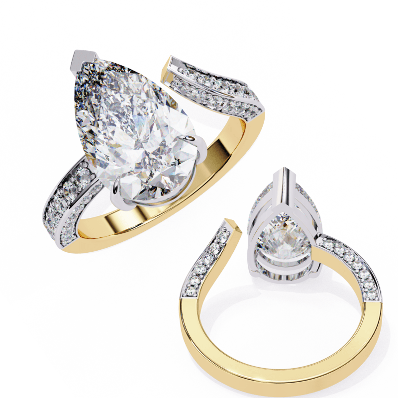 Reverra 14K Gold Pear & Round Lab Grown Diamond Split Shank Engagement Ring for Women, CTTW-3.49 - Reverra Jewels Inc.