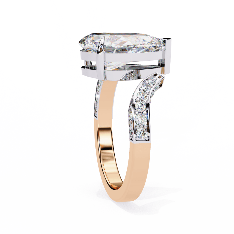 Reverra 14K Gold Pear & Round Lab Grown Diamond Split Shank Engagement Ring for Women, CTTW-3.49 - Reverra Jewels Inc.