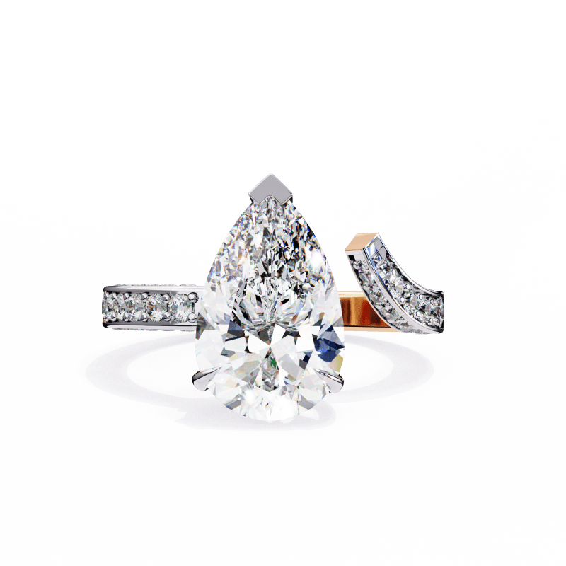 Reverra 14K Gold Pear & Round Lab Grown Diamond Split Shank Engagement Ring for Women, CTTW-3.49 - Reverra Jewels Inc.